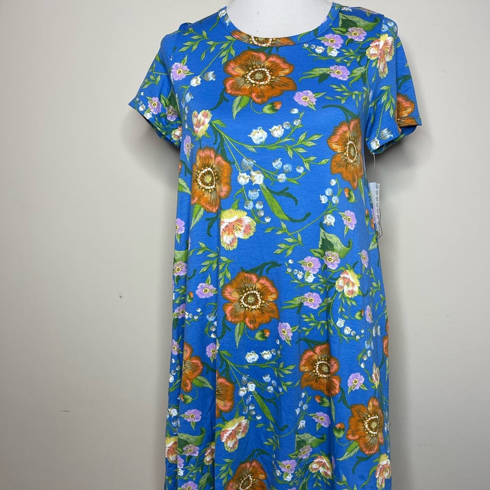 Floral Blue Dress with Orange Accents
